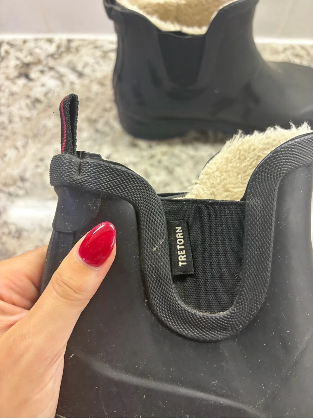 Tretorn Black Waterproof Winter Ankle Boots with Cream Fur Lining